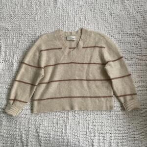 Aritzia Wilfred Women's Cream and Pink Striped Krause Sweater - Size Small